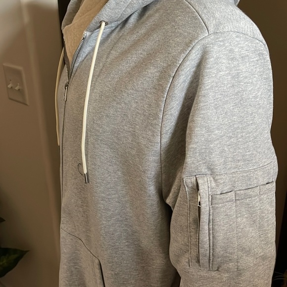 Michael Kors Sherpa Lined Heather Gray Front Zip Attached Drawstring Hoodie - XL - Picture 8 of 14
